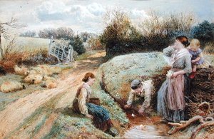 Segelnde Spielzeugboote im Bach von Myles Birket Foster