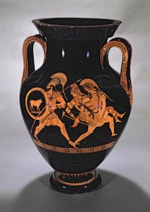 Attische rotfigurige Bauchamphore, die die Entführung von Antiope mit Theseus und Pirithous darstellt, ca. 500-490 v. Chr.