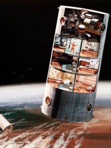 Eine futuristische Ansicht des Lebens im Weltraum, um 1970er Jahre