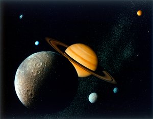 Saturn-System von Voyager 1, ca. 1980er