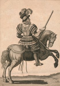 Ein Yeoman der Garde, der Königin Elizabeth auf einer Reise begleitet, um 1800