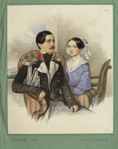 Porträt von Graf Jakov Karlovich Sievers 1818-1865 und Gräfin Vera Mikhaylovna 1818-1865, 1843 von N. M. Alexeyev
