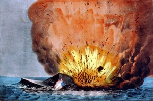 Amerikanischer Bürgerkrieg (1861-1865): Schlacht von Hampton Roads 8.-9. März von N. and Ives J.M. (1824 95) Currier