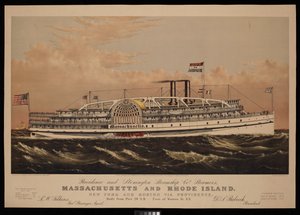 Dampfer Massachusetts und Rhode Island der Providence and Stonington Co. New York und Boston über Providence. Täglich von Pier 29 N.R. - Fuß der Warren St. N.Y.