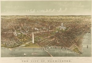 Die Stadt Washington: Vogelperspektive vom Potomac nach Norden blickend von Currier and Ives