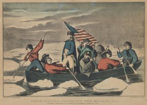 Washington überquert den Delaware am Abend vor der Schlacht von Trenton, 5. Dezember 1776 von Currier and Ives