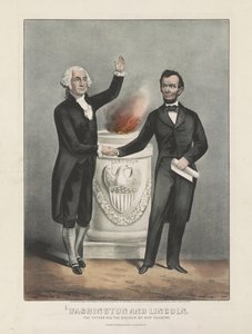 Washington und Lincoln. Der Vater und der Retter unseres Landes, ca. 1865 von Currier and Ives