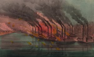 Beschuss und Eroberung von Fort Henry durch Bundeskanonenboote, 1862 von N. and Ives, J.M. Currier