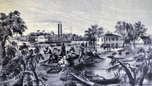Hochwasser im Mississippi von N. and Ives, J.M. Currier