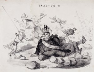 Dareneck!!! (Genickbruch). Lithographie von Gabriel Aubert, Drucker in Paris, der die Zeitung „La Caricature“ veröffentlicht von Nadar