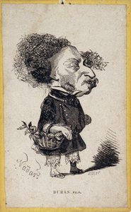 Porträtkarikatur von Alexandre Dumas Jr. (1824-1895), französischer Schriftsteller. Karikatur von Gaspard Felix Tournachon genannt Felix Nadar (1820-1910)