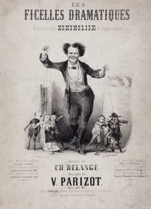 Porträt von Jean Berthelier (1830-1888) mit den Söhnen der Puppen. Album „Les Ficelles Dramatiques deroulees by Berthelier de l