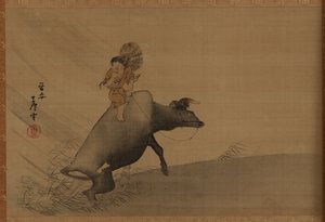 Hirtenjunge auf einem Wasserbüffel im Regensturm, Edo-Zeit, spätes 18. Jahrhundert von Nagasawa Rosetsu