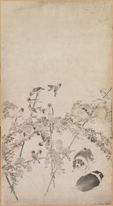 Welpen, Spatzen und Chrysanthemen von Nagasawa Rosetsu