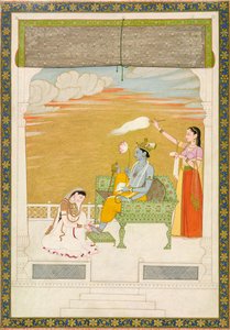 Lakshmi massiert den Fuß von Vishnu, ca. 1765-1770. Schöpfer: Nainsukh, Manju