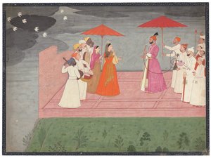Musiker spielen eine Raga für Balwant Dev Singh während der Regenzeit, ca. 1745-50