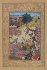 Ein Bademeister wird von Leidenschaft für seine Geliebte verzehrt, Folio aus einem Khamsa, 1597-1598 von Nar Singh