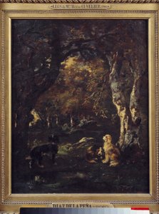 Hunde im Wald, Gemälde von Narcisse Diaz de la Peña von Narcisse Virgile Diaz de la Peña