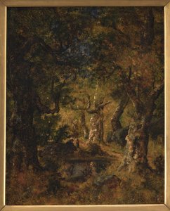 Waldinneres mit See und Figuren von Narcisse Virgile Diaz de la Peña