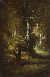 Blick in das Waldesinnere mit Jäger von Narcisse Virgilio Diaz de la Peña, Alexandre Gabriel Decamps