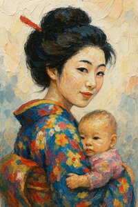 Japanische Mutter und Kind