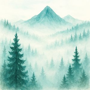 Neblige Waldberge von Natalie Bruns