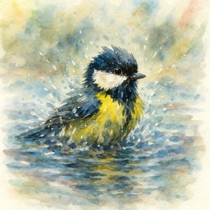 Spritzender Blaumeise Aquarell