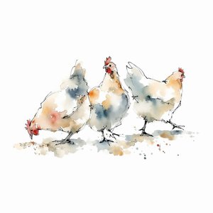 Aquarell Bauernhof Hennen