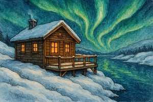 Winterhütte Nordlichter von Natalie Bruns
