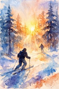 Winter-Skifahrer Sonnenaufgang von Natalie Bruns