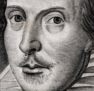 Detail des Porträts von William Shakespeare auf dem Frontispiz von Komödien, Historien und T...