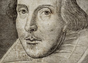 Detail des Porträts von William Shakespeare auf dem Frontispiz von Komödien, Historien, & t...