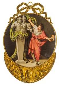 Emaille-Medaillon, das einen dramatischen Schauspieler in einer klassischen Toga darstellt