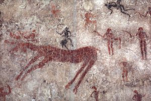 Neolithisches Wandgemälde von Jagd und Jägern in Çatalhöyük