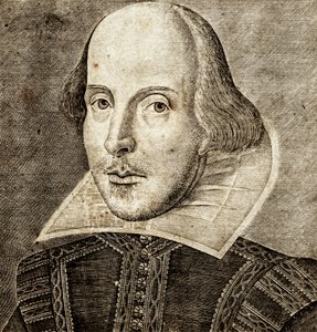 Porträt von William Shakespeare auf dem Frontispiz von Komödien, Historien und Tragödien von Nathan Benn