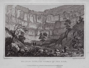 Malham Cove, die Quelle des Aire von Nathaniel (after) Whittock