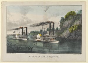 Ein Rennen auf dem Mississippi, 1870 von Currier and Ives