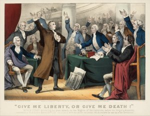 Gib mir Freiheit oder gib mir den Tod! - Patrick Henry hält seine große Rede über die Rechte ..., 1876 von Currier and Ives