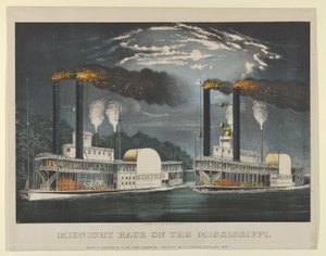 Mitternachtsrennen auf dem Mississippi, 1875 von Currier and Ives