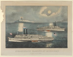 Dampfschiffe passieren um Mitternacht - Auf dem Long Island Sound, 1872-74 von Currier and Ives