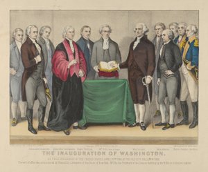 Die Amtseinführung von Washington als erster Präsident der Vereinigten Staaten, 30. April 1789 von Currier and Ives