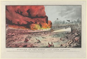 Brand der Henry Clay in der Nähe von Yonkers auf ihrer Reise von Albany nach New York am Mittwoch, 1852 von Nathaniel Currier