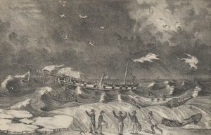 Schreckliches Wrack der Mexico am Hempstead Beach, 2. Januar 1837 von Nathaniel Currier