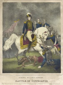 General William H. Harrison in der Schlacht von Tippecanoe, veröffentlicht 1840 von Nathaniel Currier