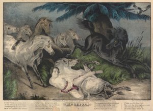 Mazeppa, Platte 3 (umgeben von wilden Pferden) von Nathaniel Currier