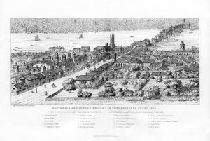 Southwark und London Bridge, wie sie um 1546 erschienen, um 1860 von Nathaniel Whittock
