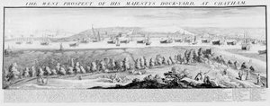 Die Westansicht der königlichen Werft in Chatham, 1738 von Nathaniel and Samuel Buck