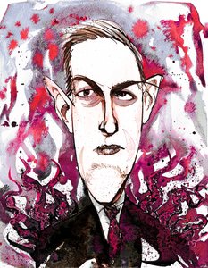Amerikanischer Horror- und Science-Fiction-Autor Howard Phillips Lovecraft (1890-1937); Karikatur