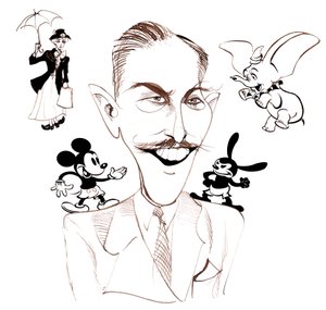 Walt Disney, amerikanischer Filmproduzent, Geschäftsmagnat, Cartoonist und Animator; karikiert mit Mary Poppins
