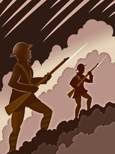 Soldaten des Ersten Weltkriegs mit Bajonetten - aus den Schützengräben auftauchend von Neale Osborne